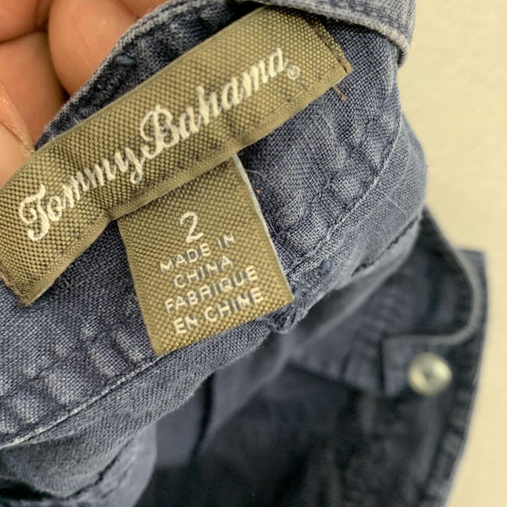 Tommy Bahama Linen Shorts Womens 2 Slate Blue Casual Utility Patch Pockets Beach - Picture 14 of 14